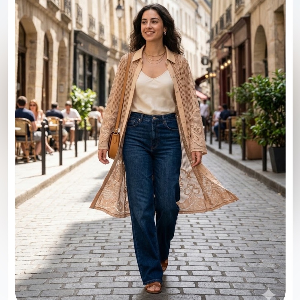 Stylish Gold Women's Long Blazer